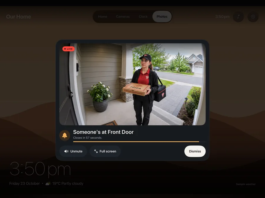 Hallpane doorbell pop-up showing a live camera at the front door